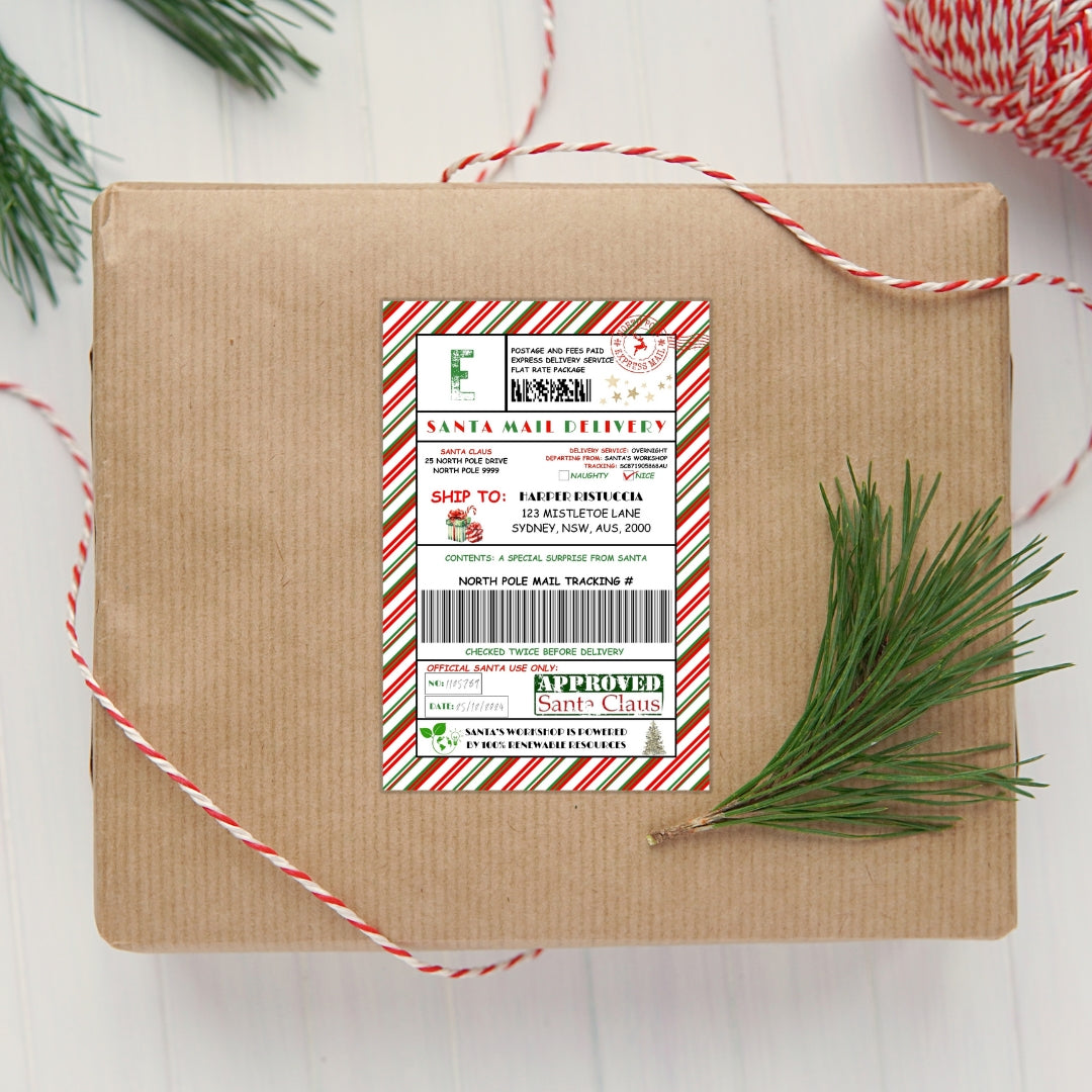 Candy Cane Personalised Elf Delivery Stickers