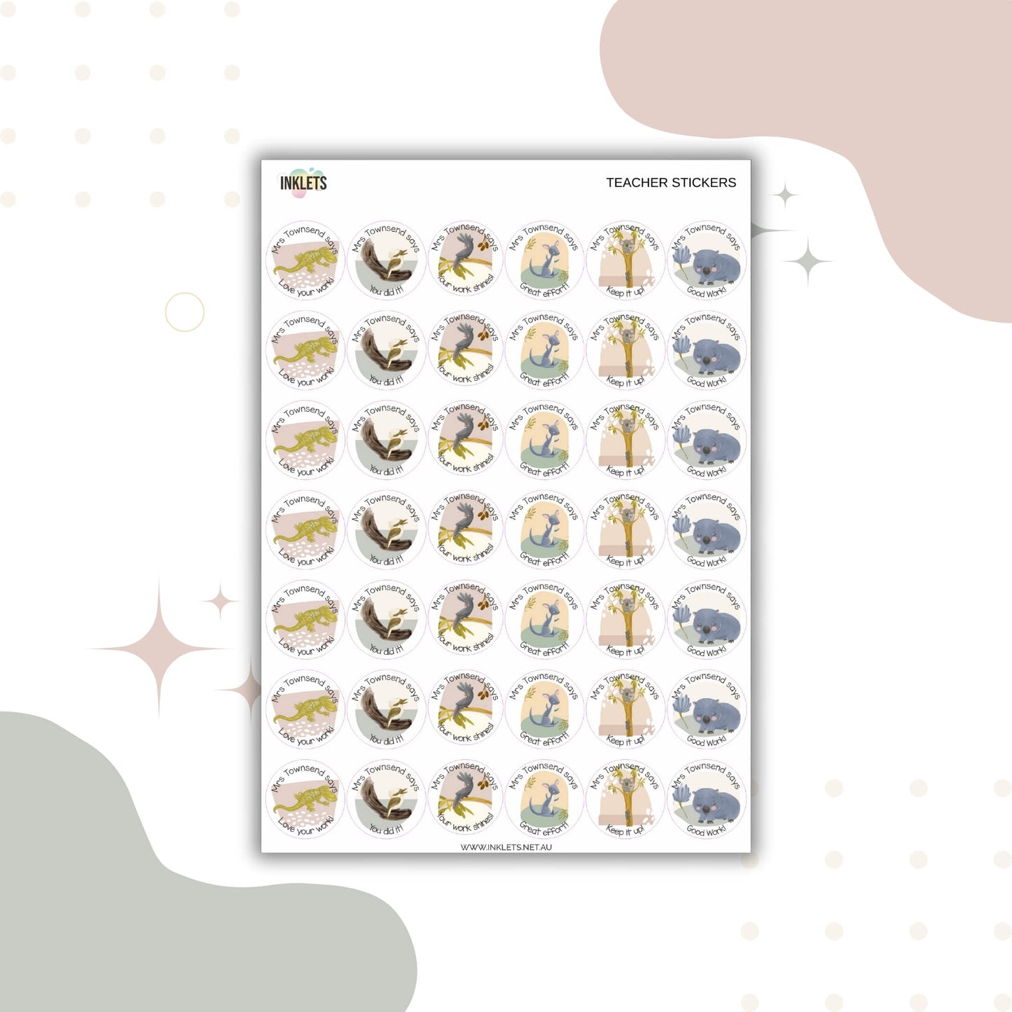 Australian Animals Teacher Merit Stickers