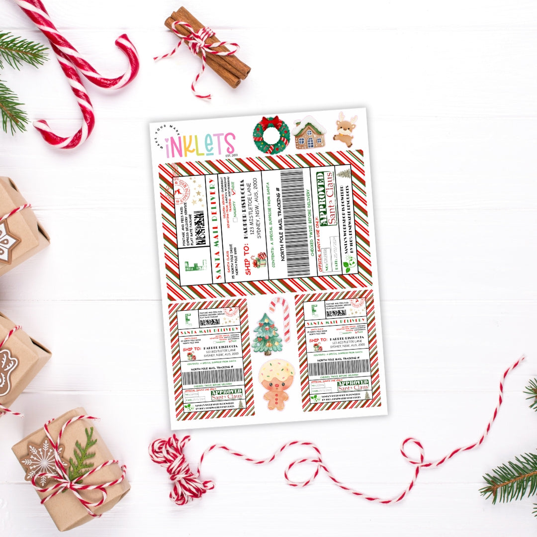 Candy Cane Personalised Elf Delivery Stickers