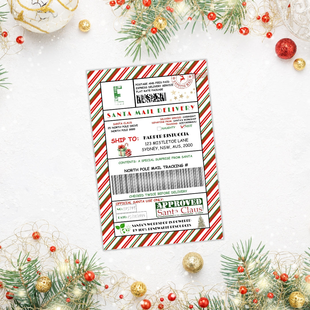 Candy Cane Personalised Elf Delivery Stickers