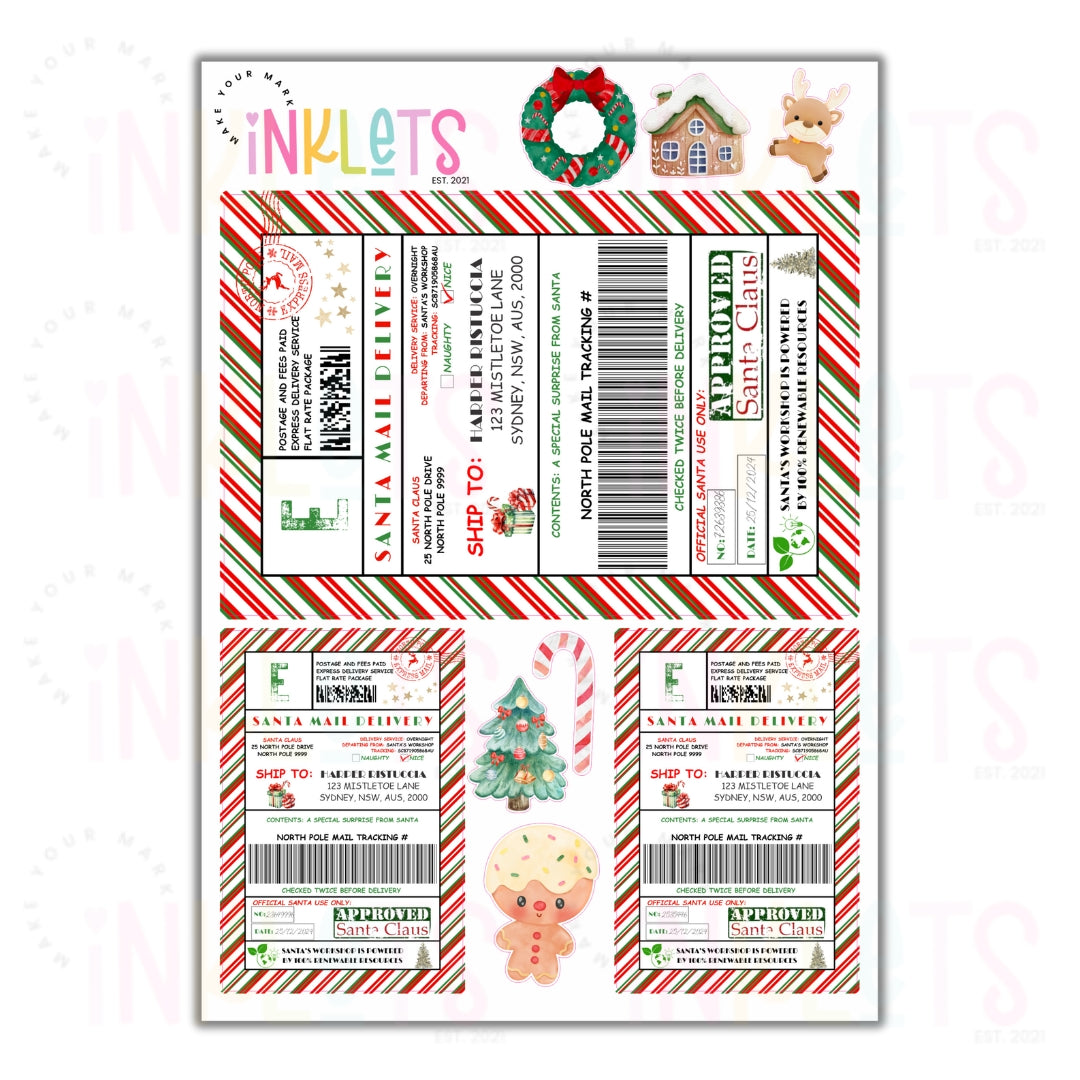 Candy Cane Personalised Elf Delivery Stickers