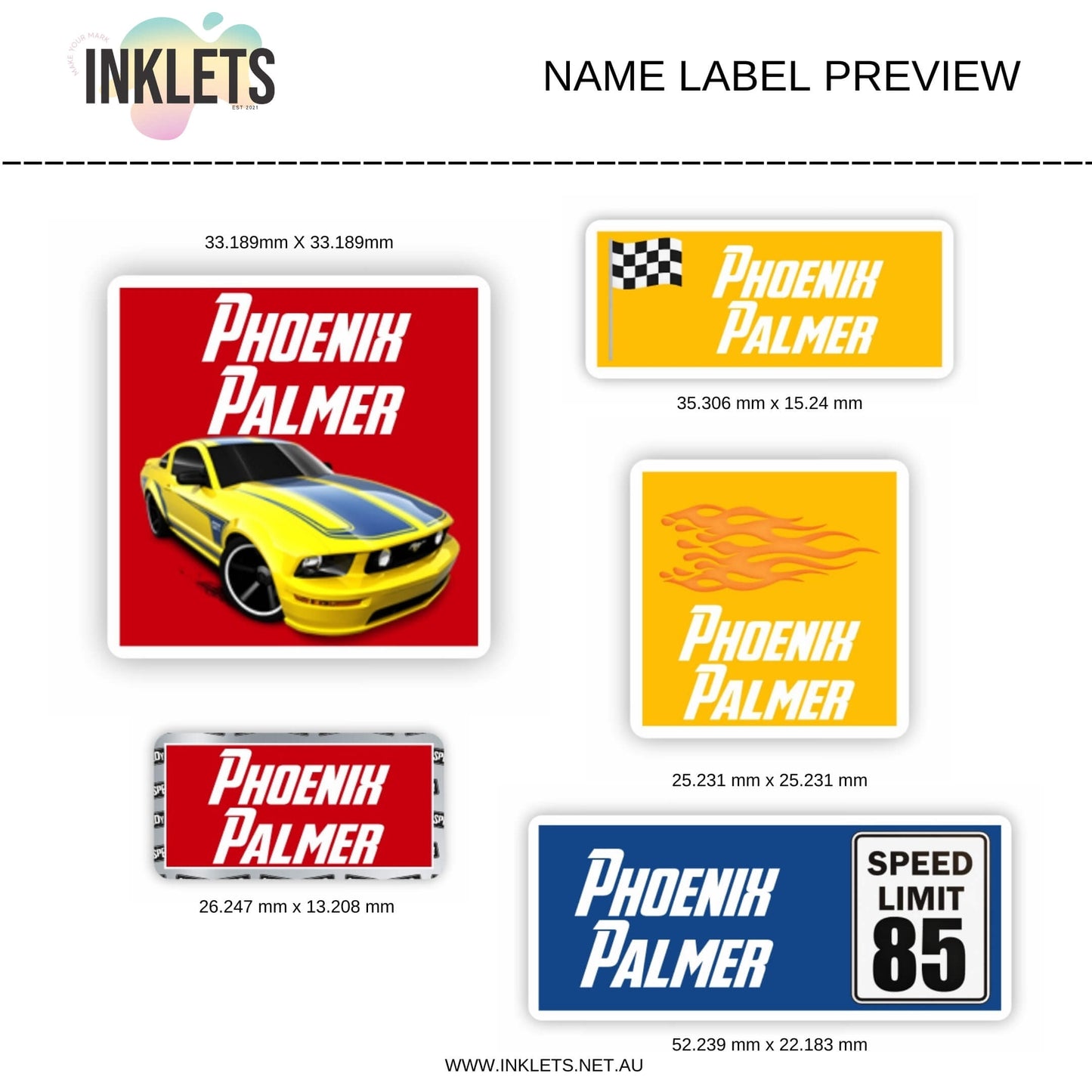 Cars Name Label Sheet
