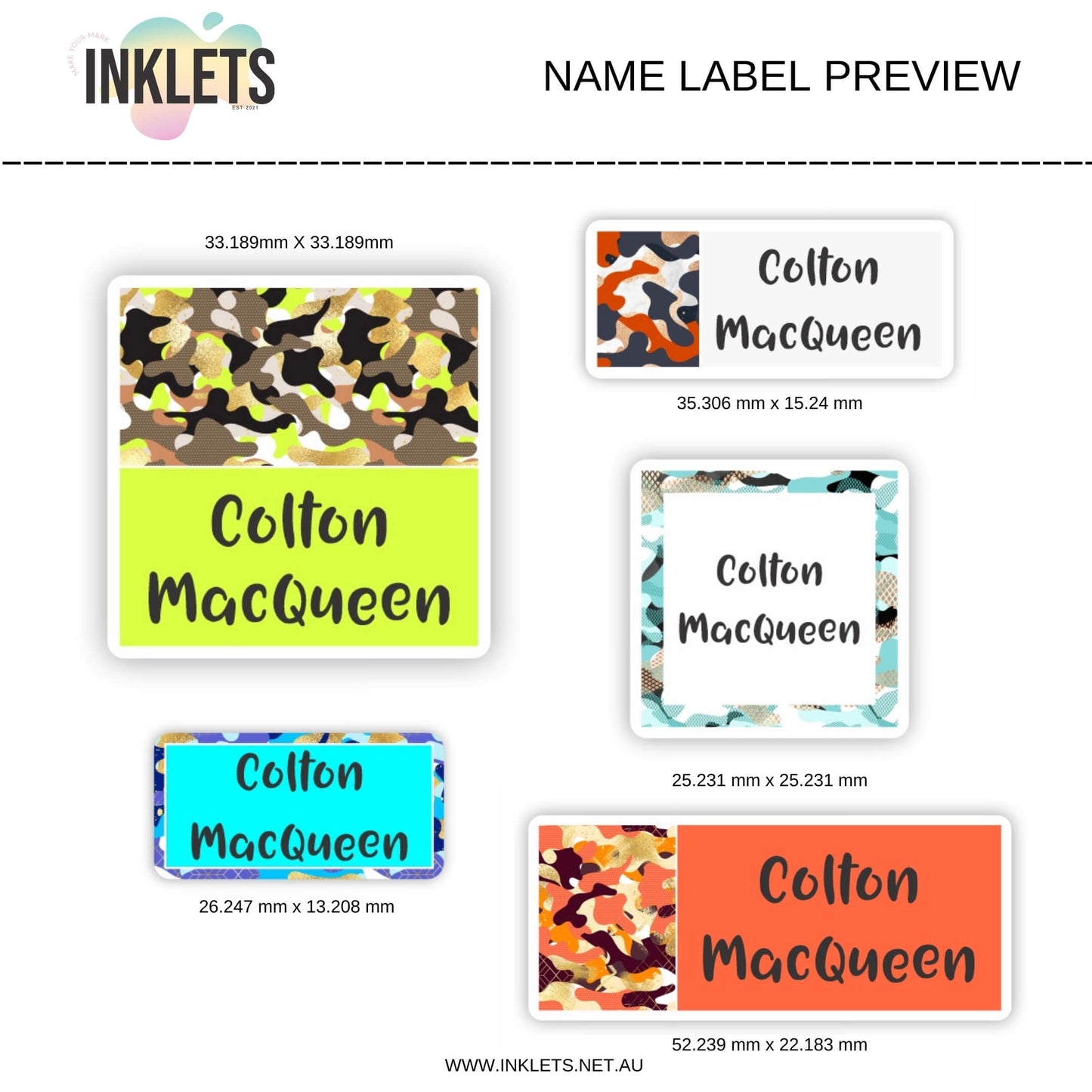 Camo Name Label Sheet