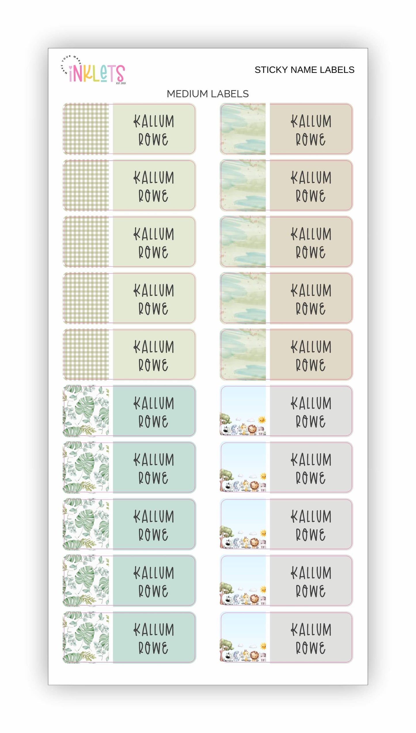 A vibrant assortment of Jungle-themed personalised stickers in soft colours, showcasing different shapes and sizes for labelling.