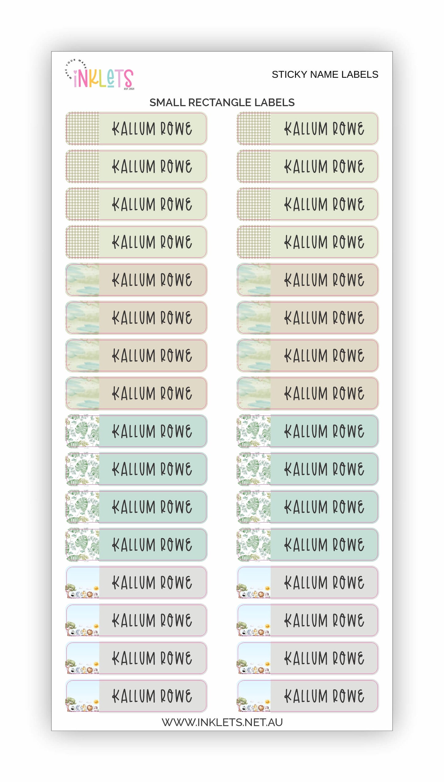 A vibrant assortment of Jungle-themed personalised stickers in soft colours, showcasing different shapes and sizes for labelling.