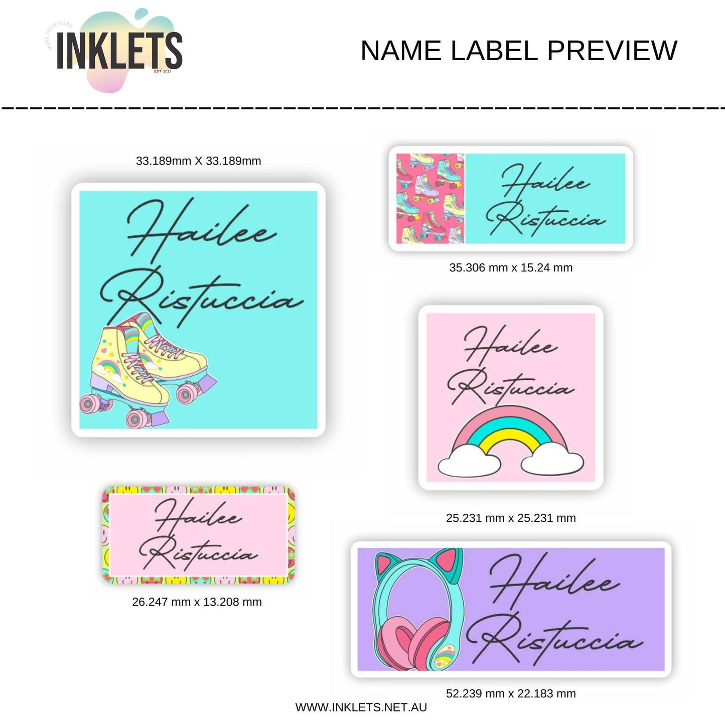 Roller Skating Name Label Sheet