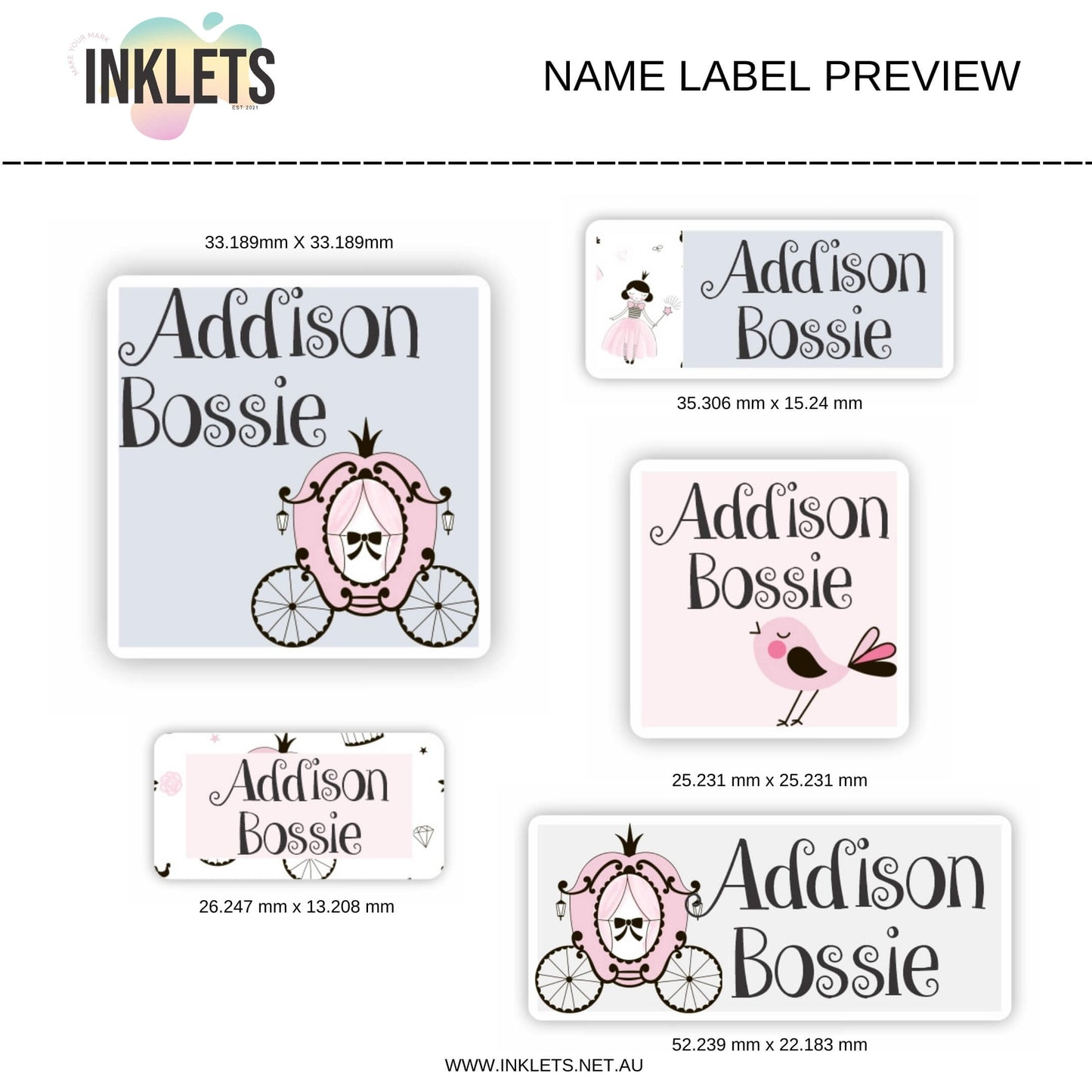Scandi Princess Name Label Sheet