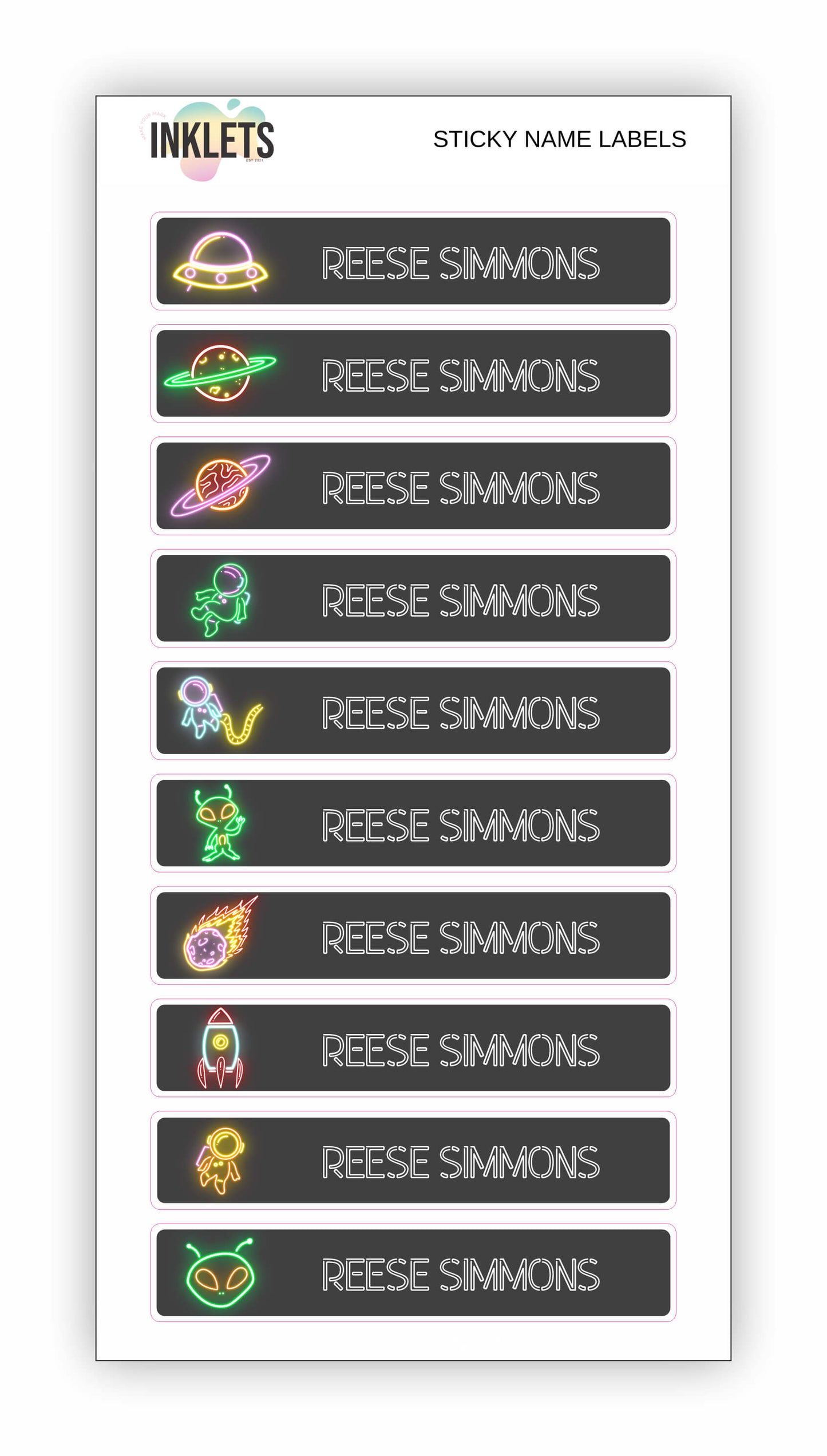 Neon Space Name Label Bundle