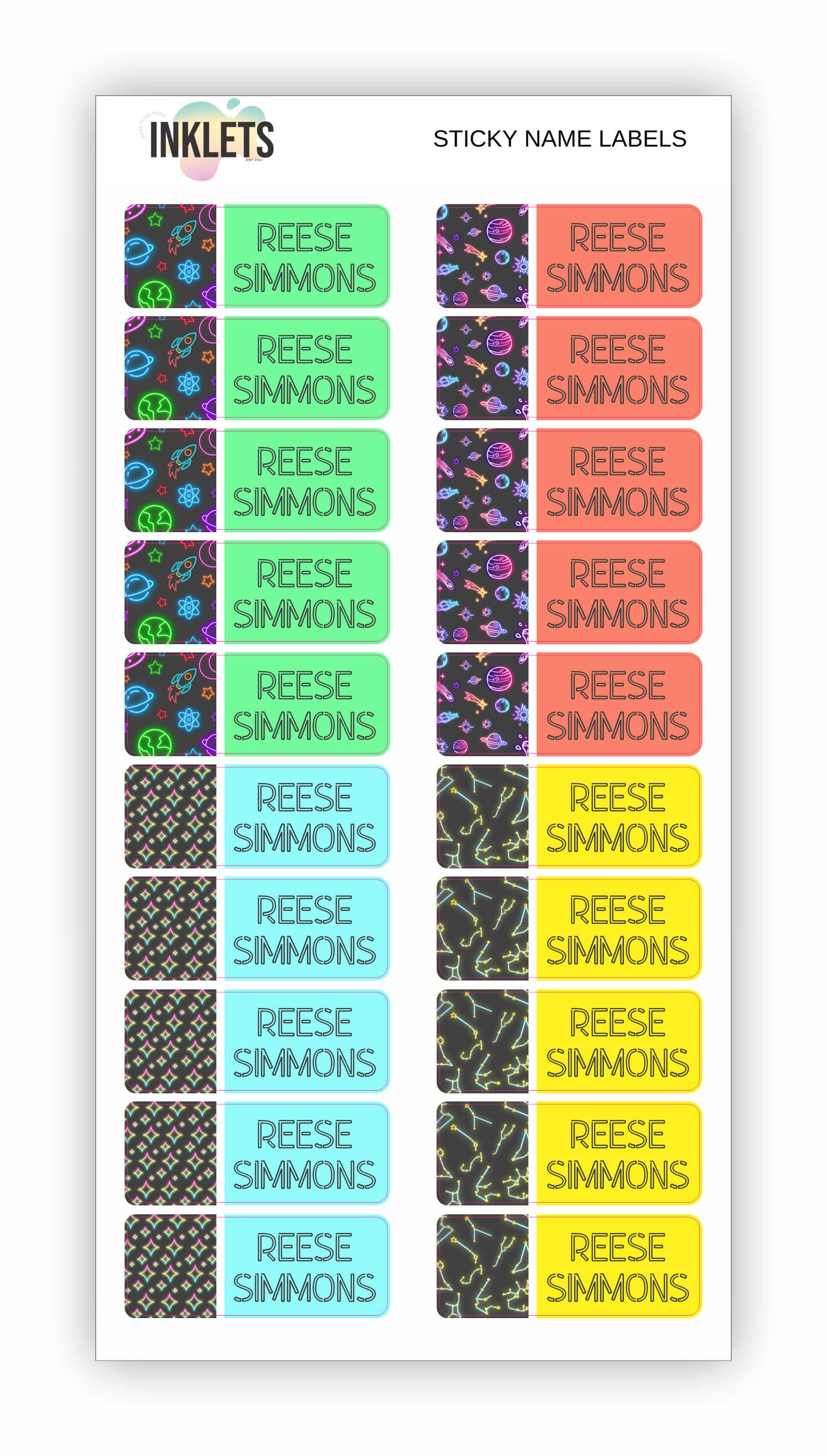 Neon Space Name Label Bundle