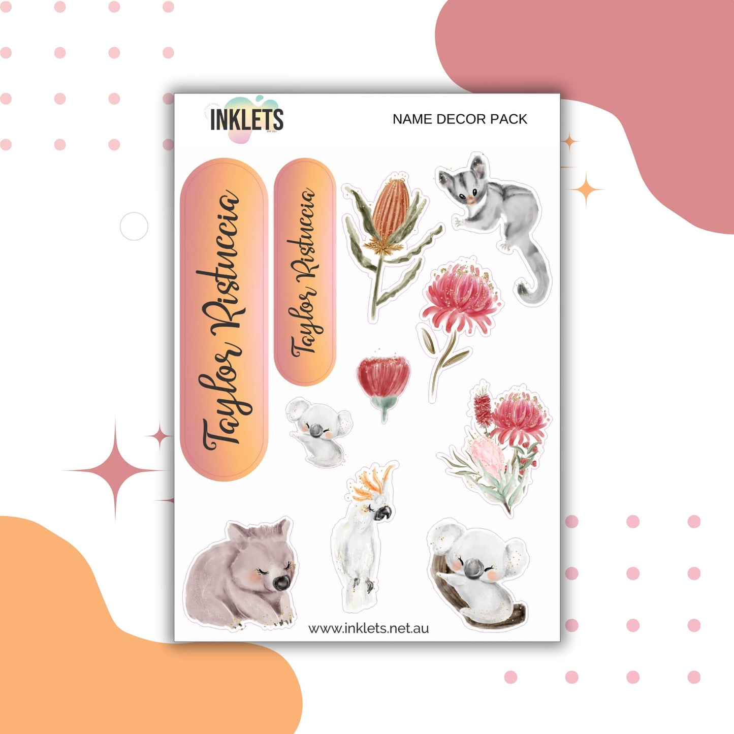 Australian Native Name Decor Sheets