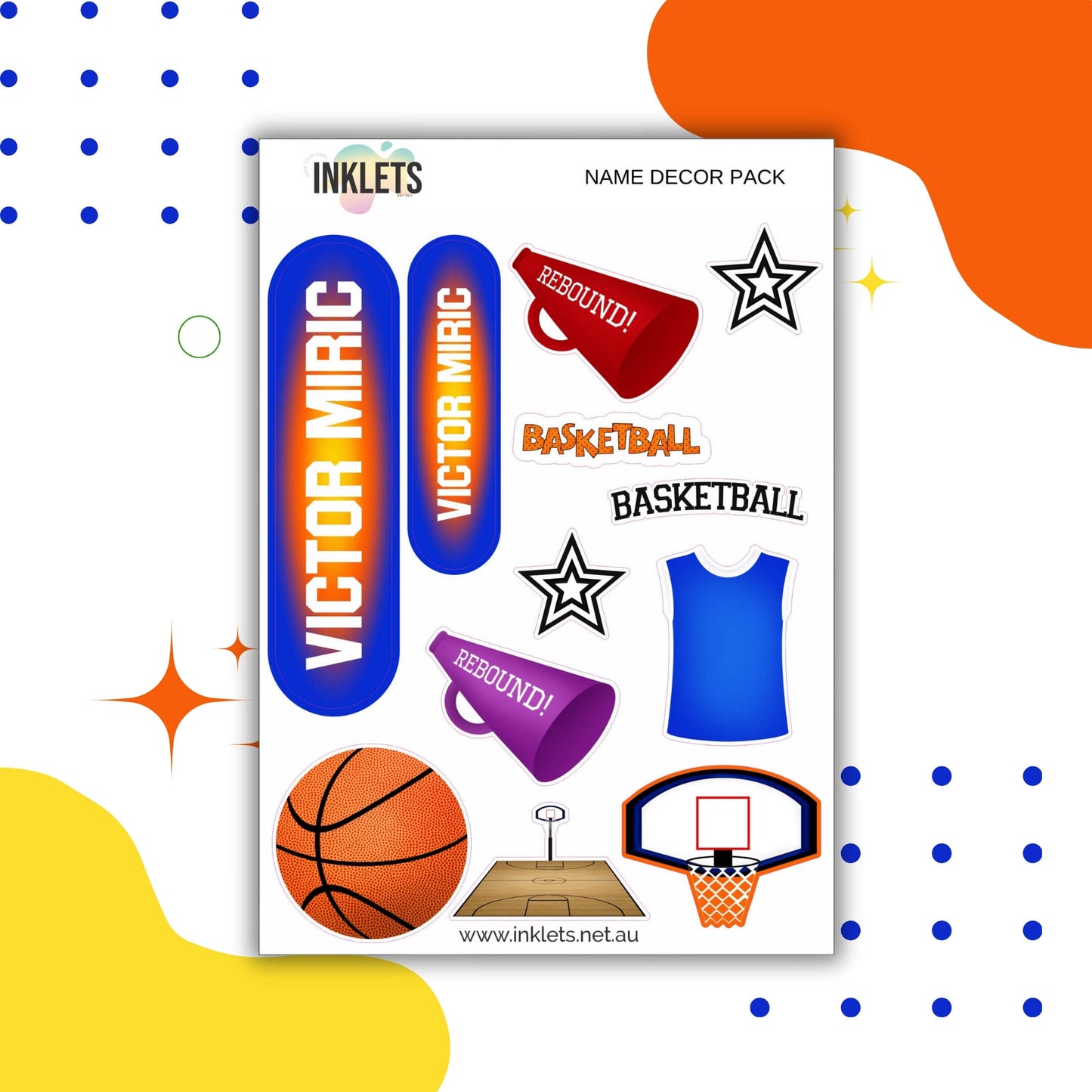 Basketball Name Decor Sheets