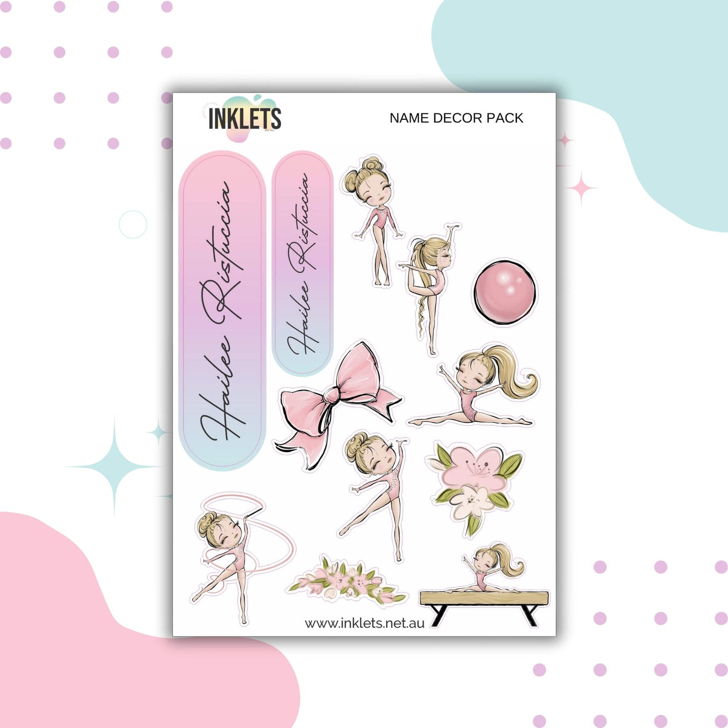Gymnastics Name Decor Sheets