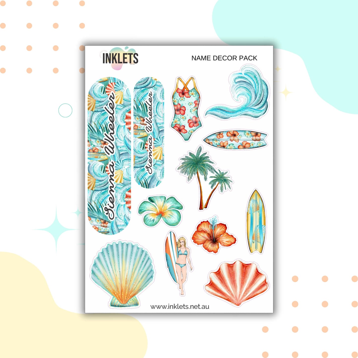 Surf Girl Name Decor Sheets