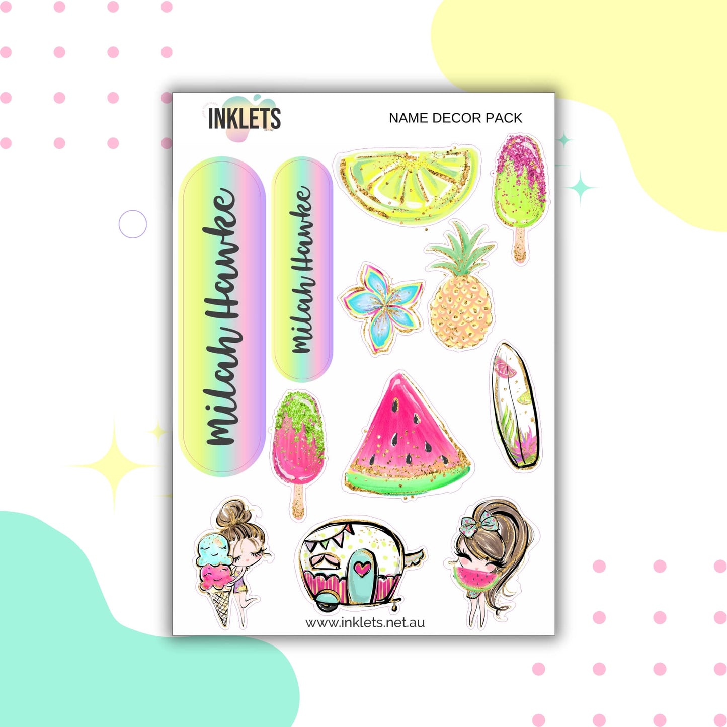 Summer Dayz Name Decor Sheets