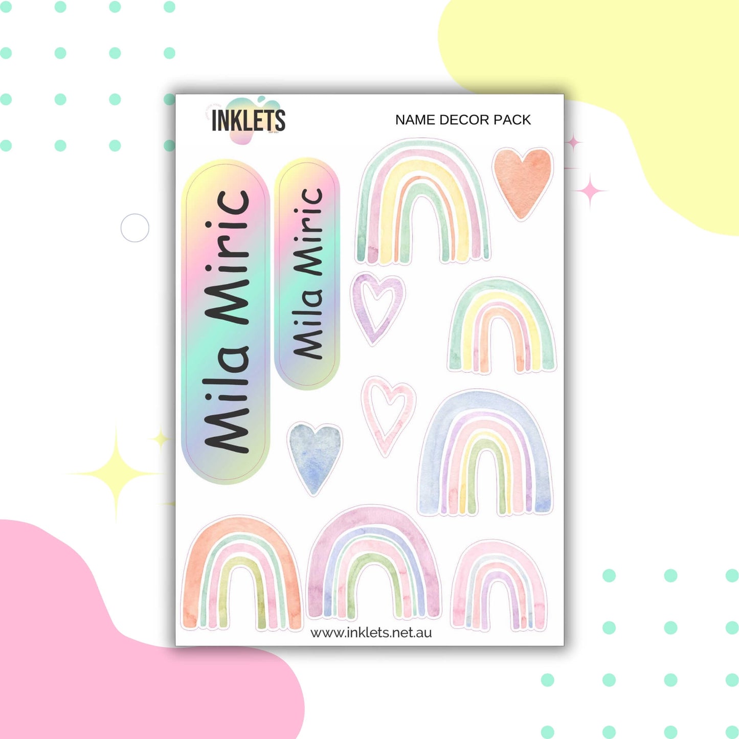 Rainbow Name Decor Sheets