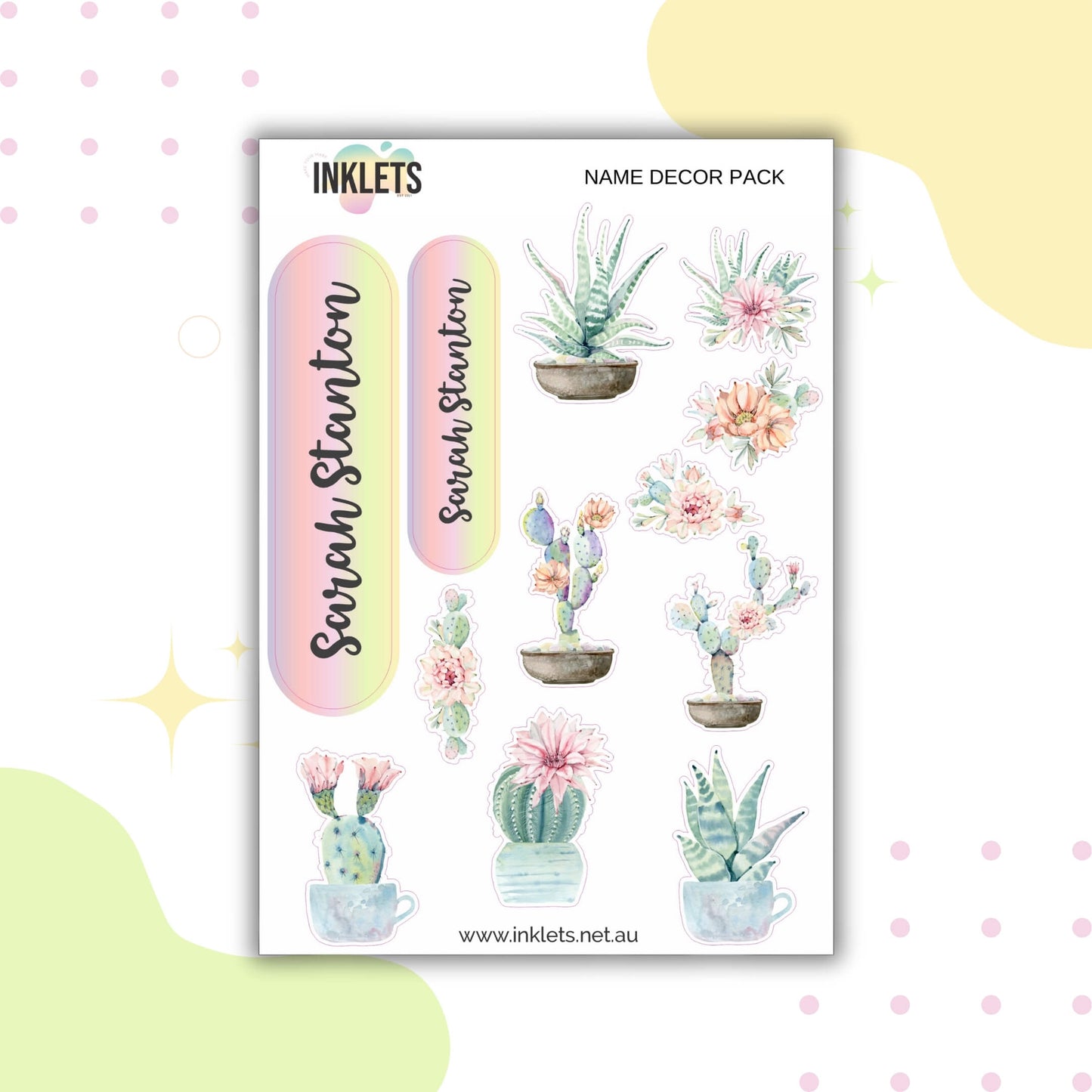 Succulents Name Decor Sheets