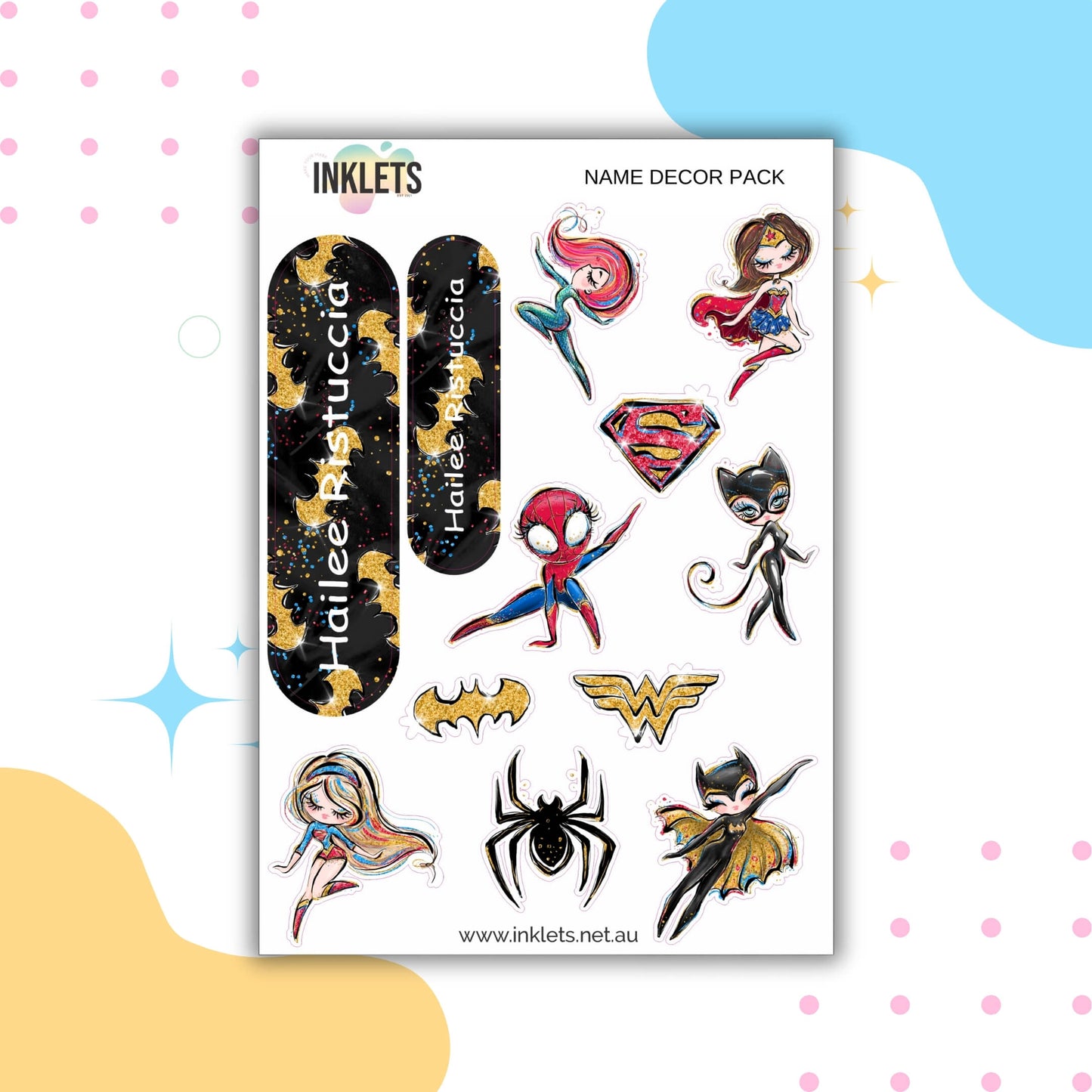 Supergirlz Name Decor Sheets