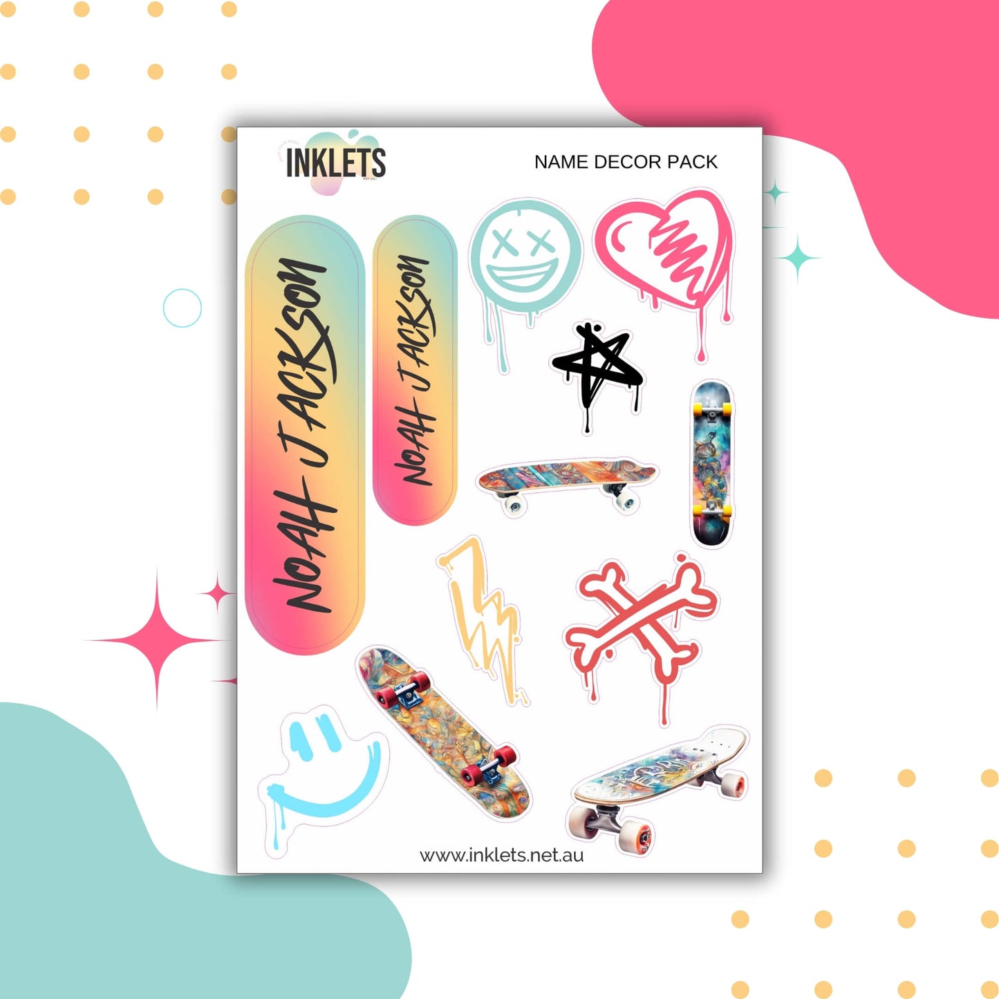 Skateboard Name Decor Sheets