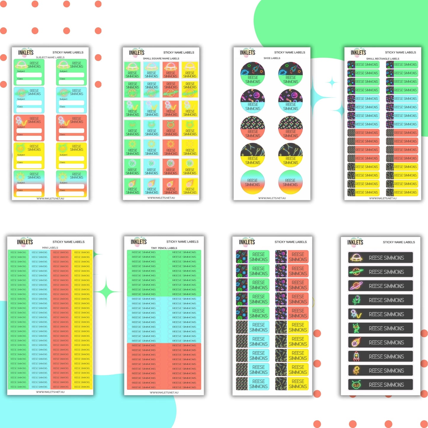 Neon Space Name Label Bundle