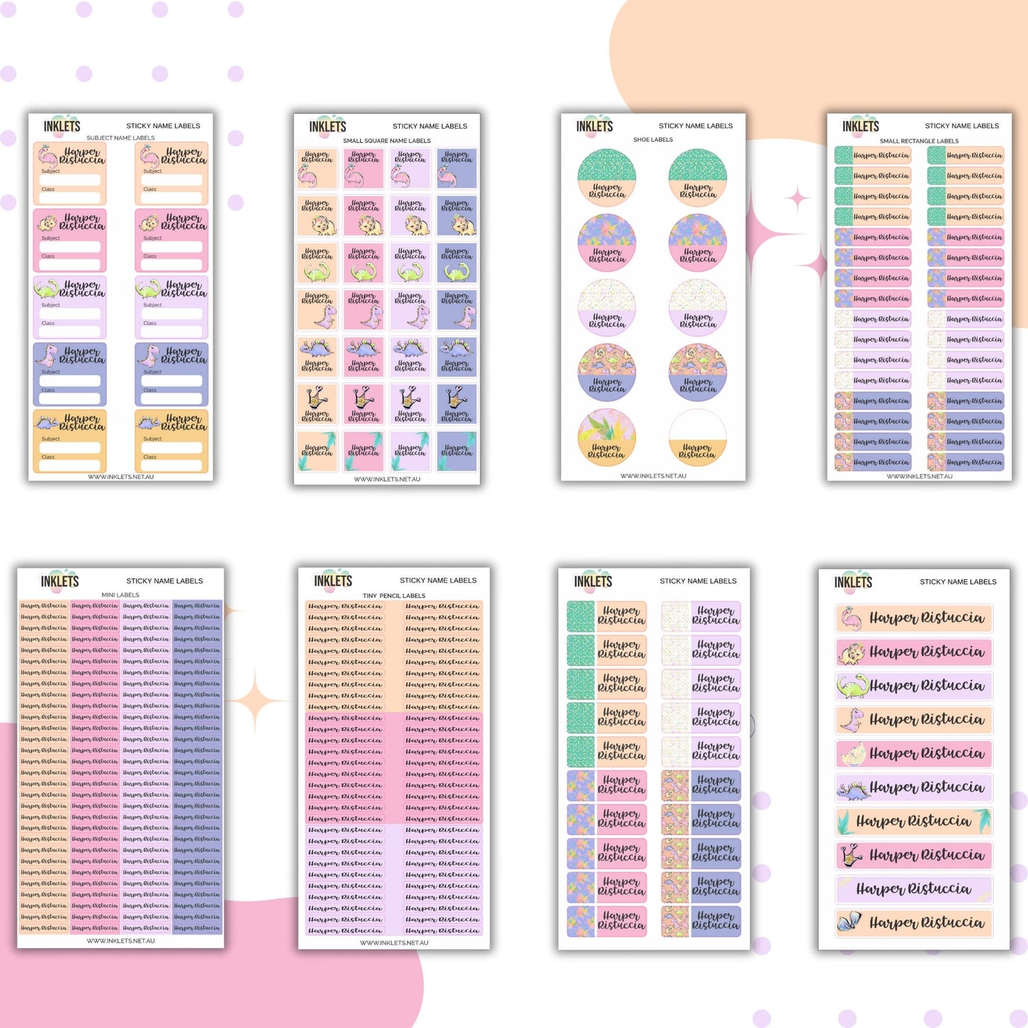 Pink Dinos Name Label Bundle