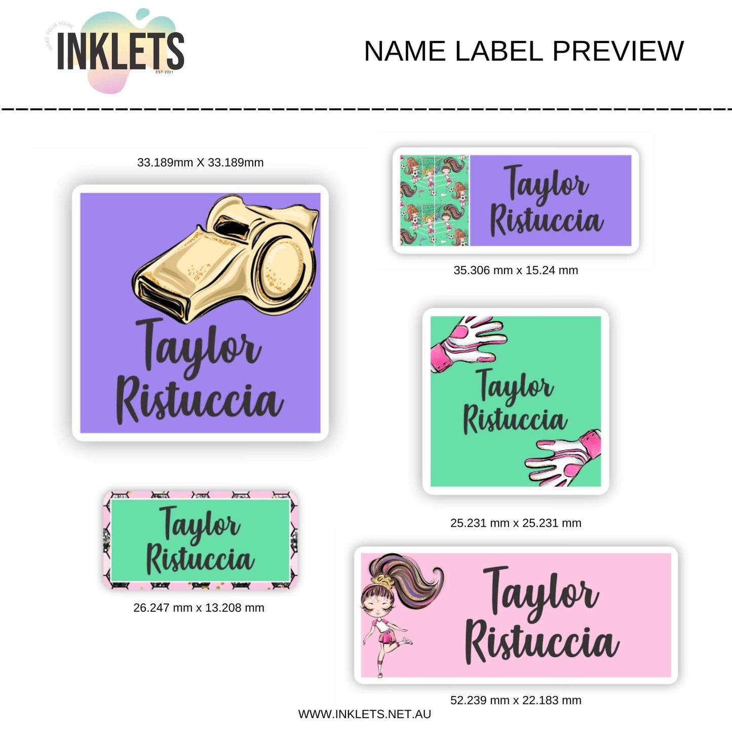 Soccer Girls Name Label Sheet