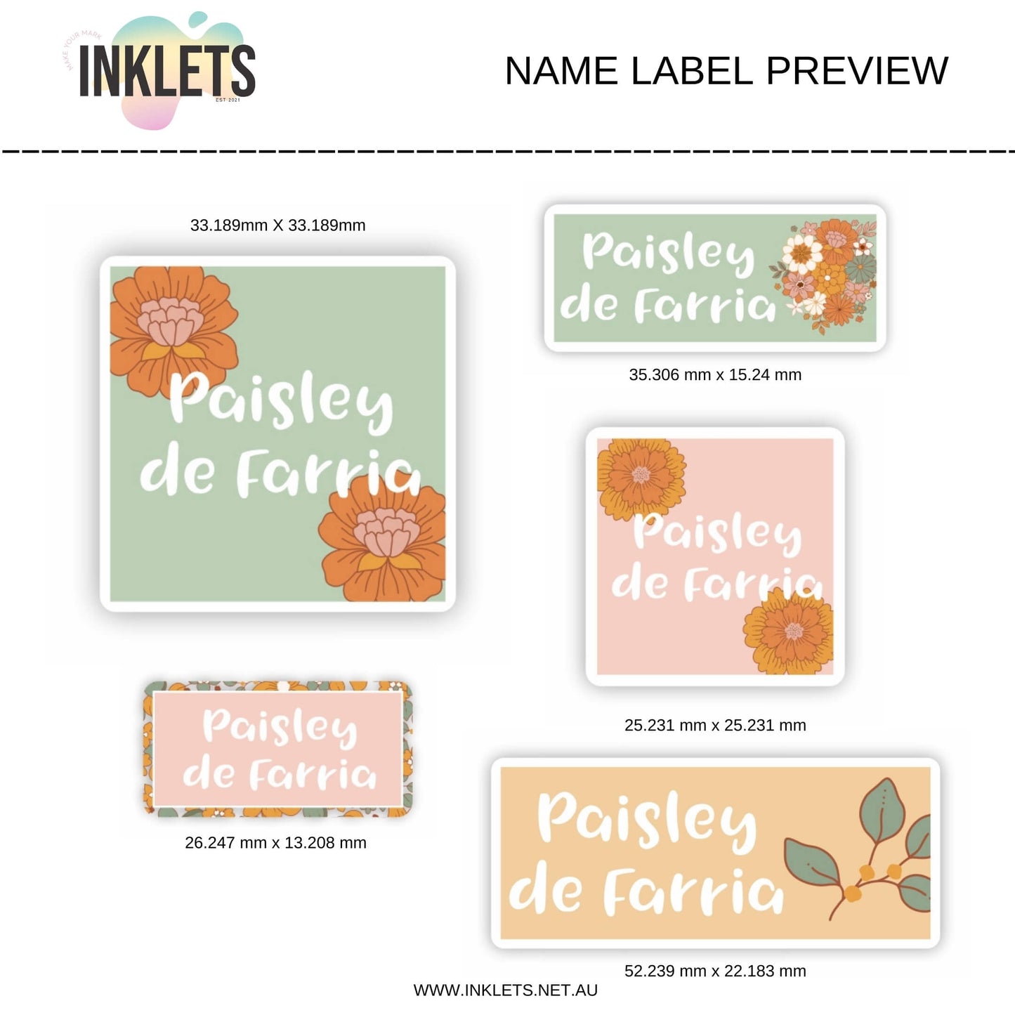 Groovy Flowers Name Label Sheet