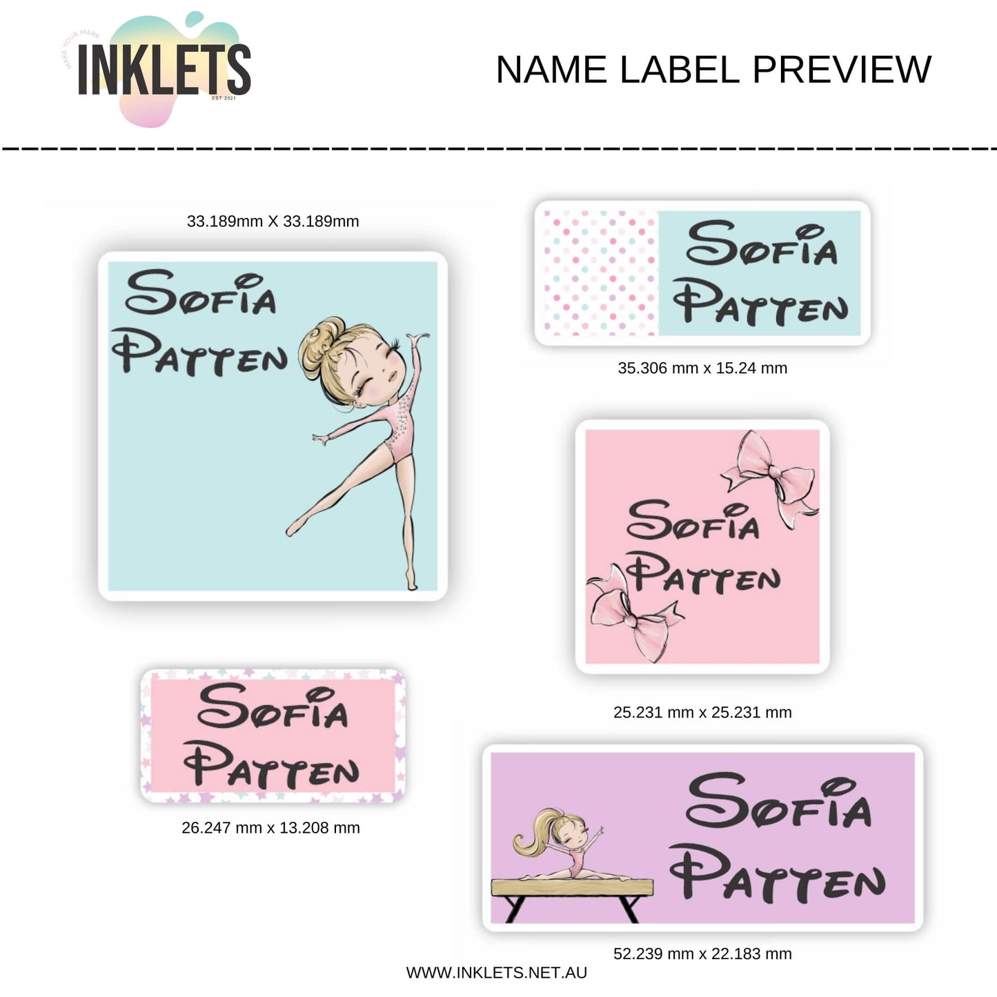 Gymnastics Name Label Sheet
