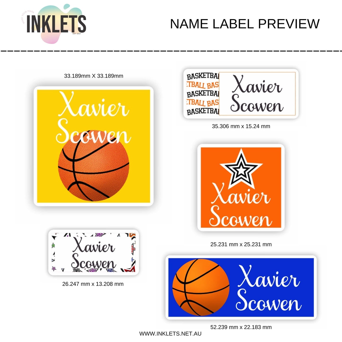 Basketball Name Label Sheet