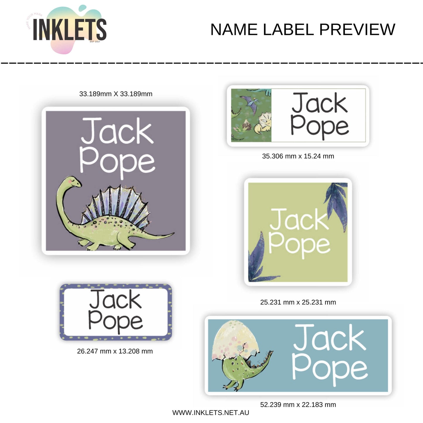 Dinos Name Label Sheet