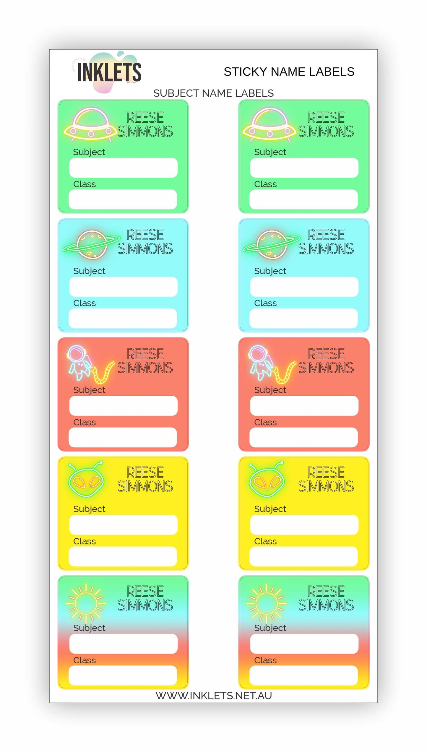 Neon Space Name Label Bundle