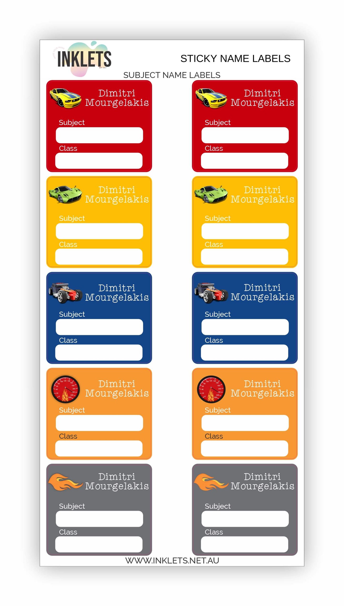 Cars Name Label Bundle