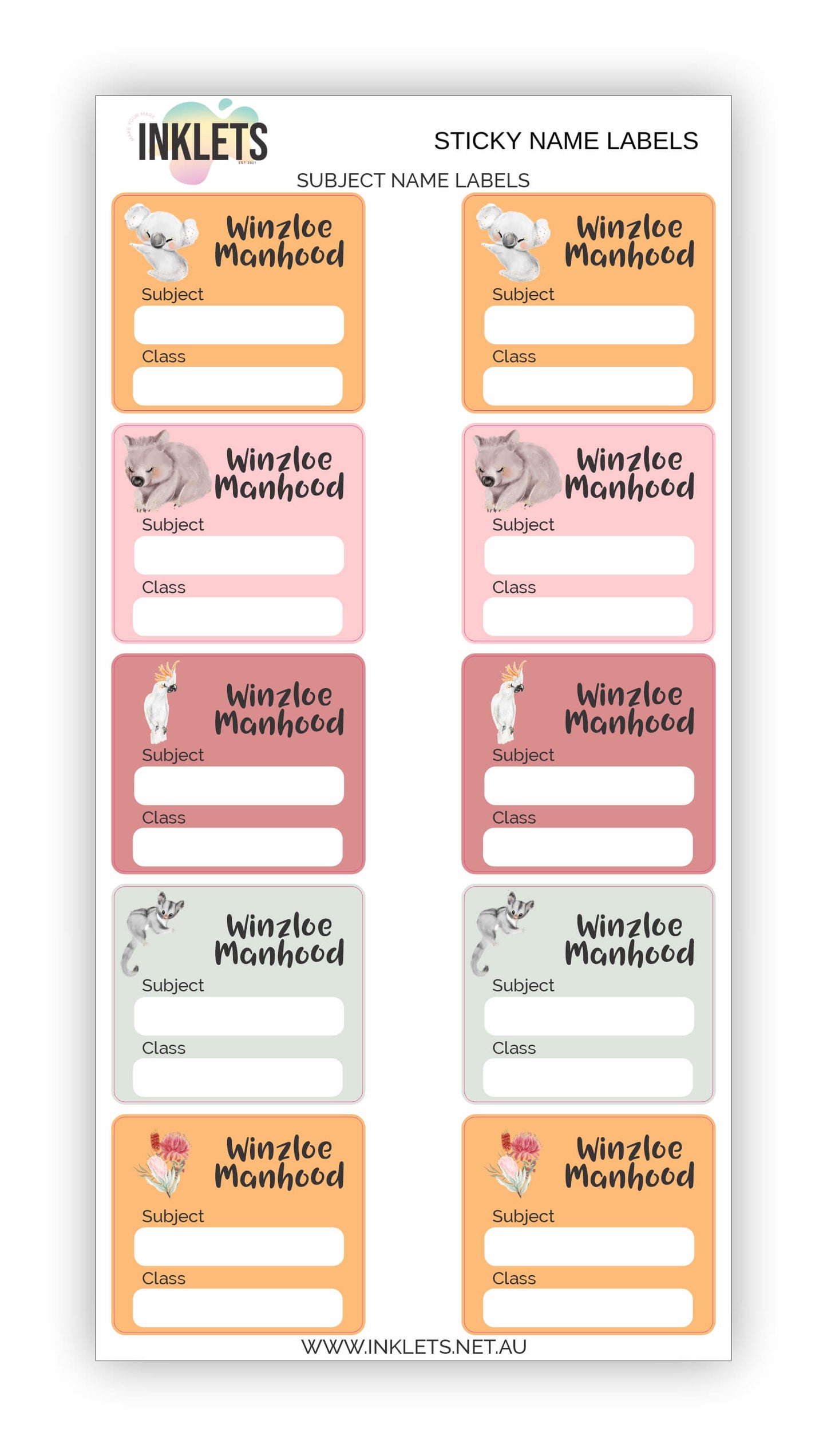 Australian Native Name Label Bundle