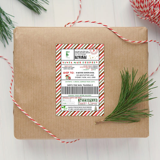 Candy Cane Personalised Elf Delivery Stickers