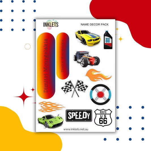 Cars Name Decor Sheets