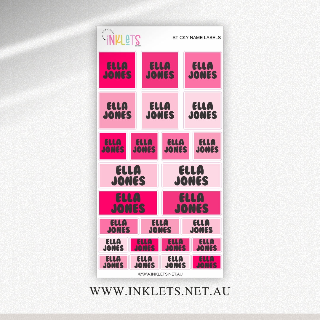 Bubblegum Name Labels Sheet