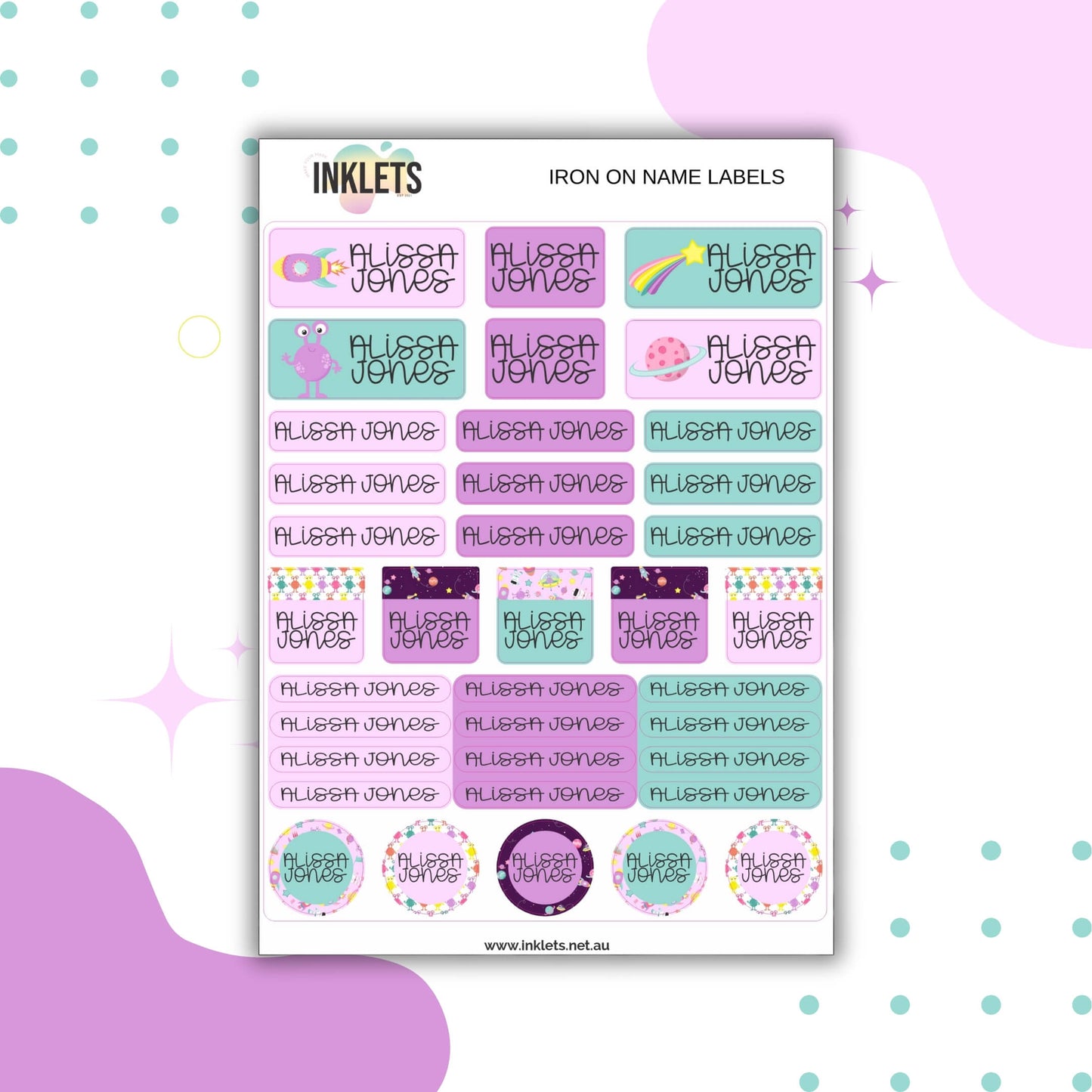 Space Blast Pink Iron on Labels