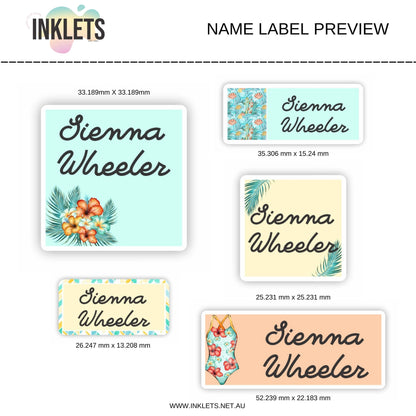 Surf Girl Name Label Sheet