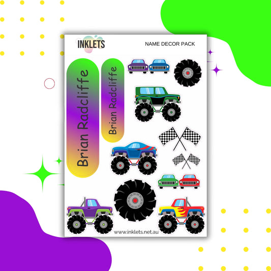 Monster Trucks Name Decor Sheets
