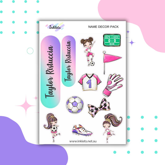 Soccer Girls Name Decor Sheets