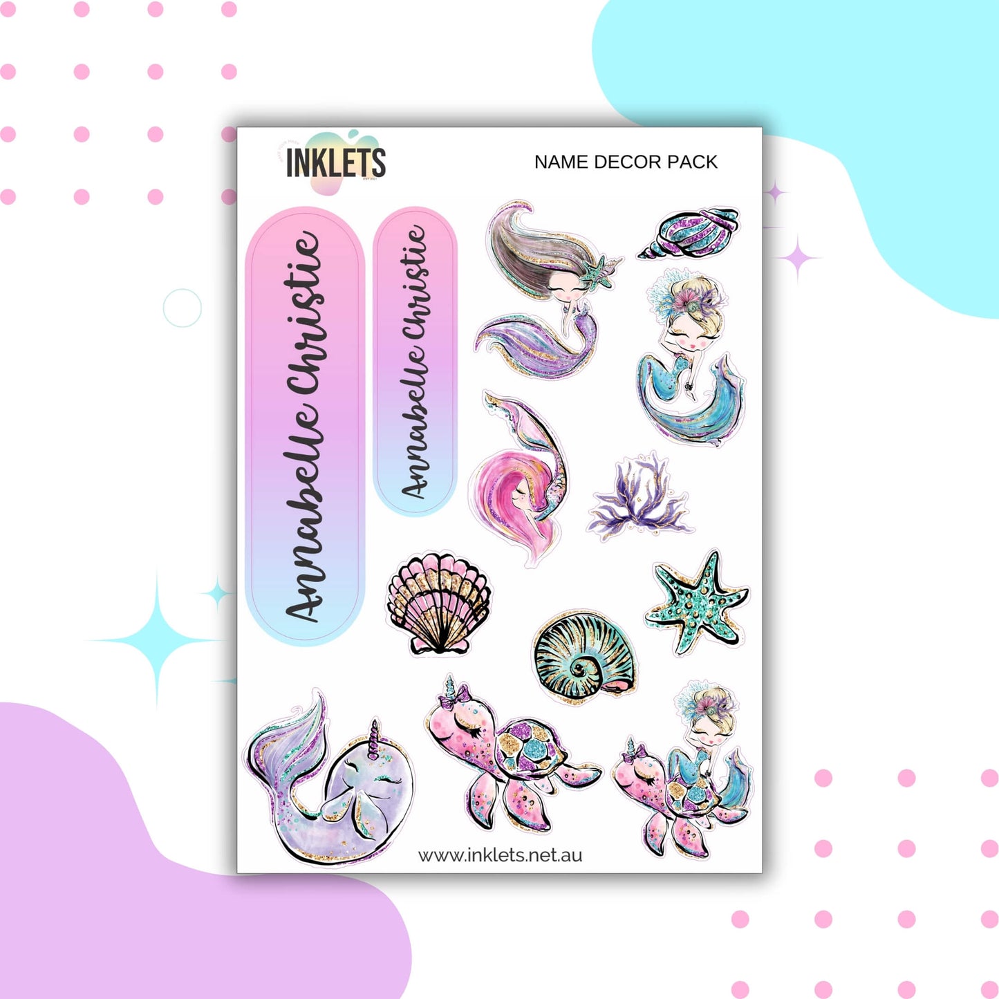 Mermaids Name Decor Sheets