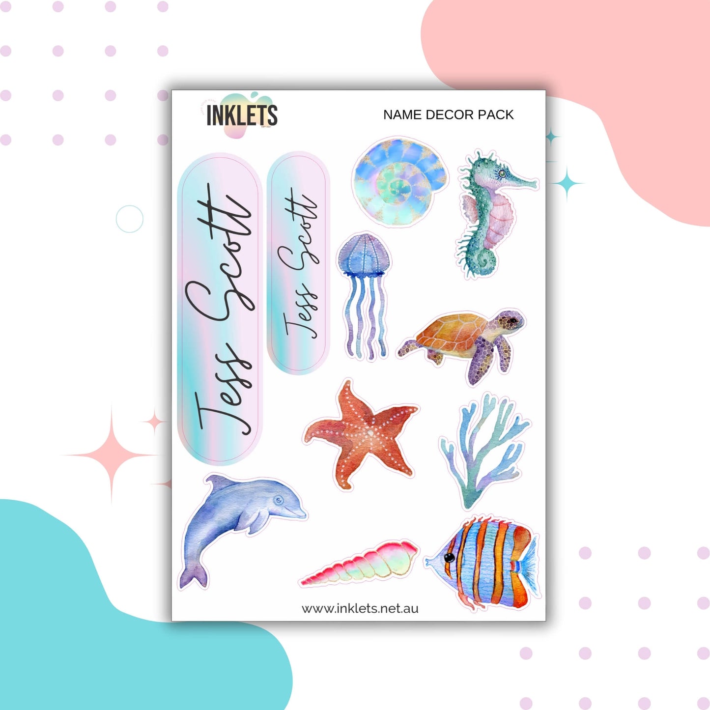 Ocean Life Name Decor Sheets