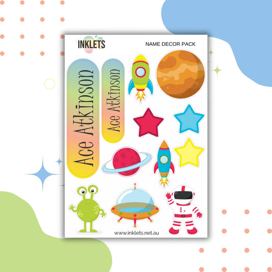 Space Blast Name Decor Sheets