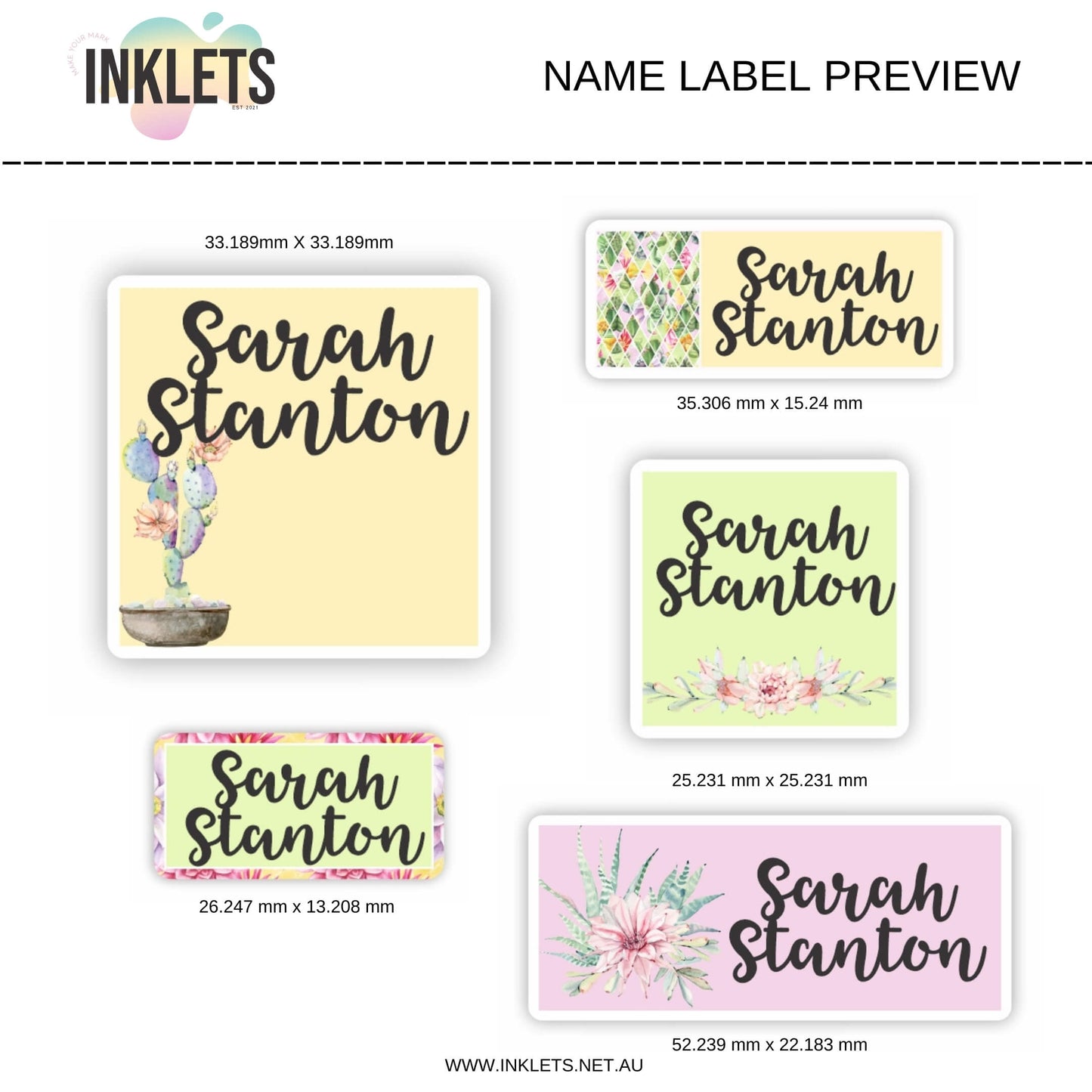 Succulents Name Label Sheet