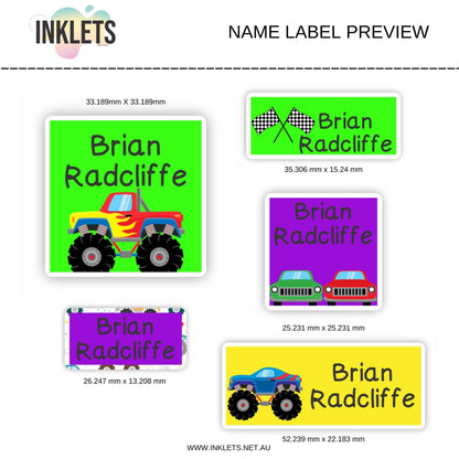 Monster Trucks Name Label Sheet