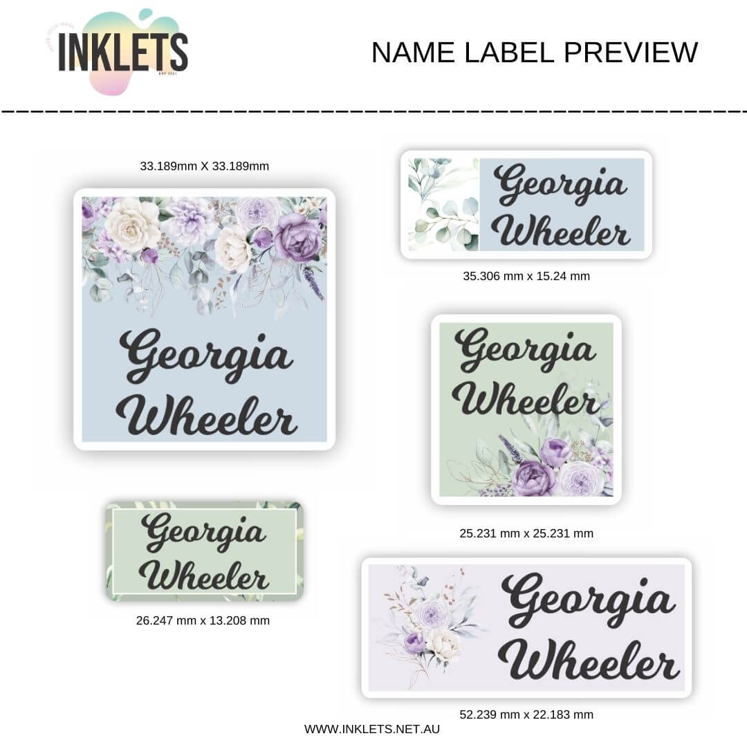 Mauve Floral Name Label Sheet
