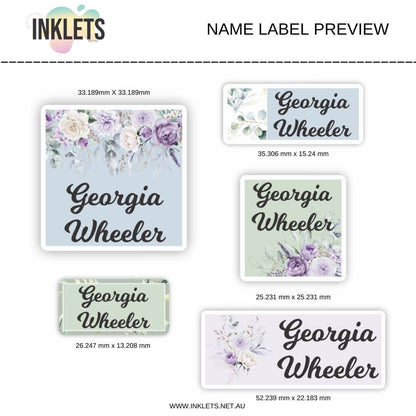 Mauve Floral Name Label Sheet