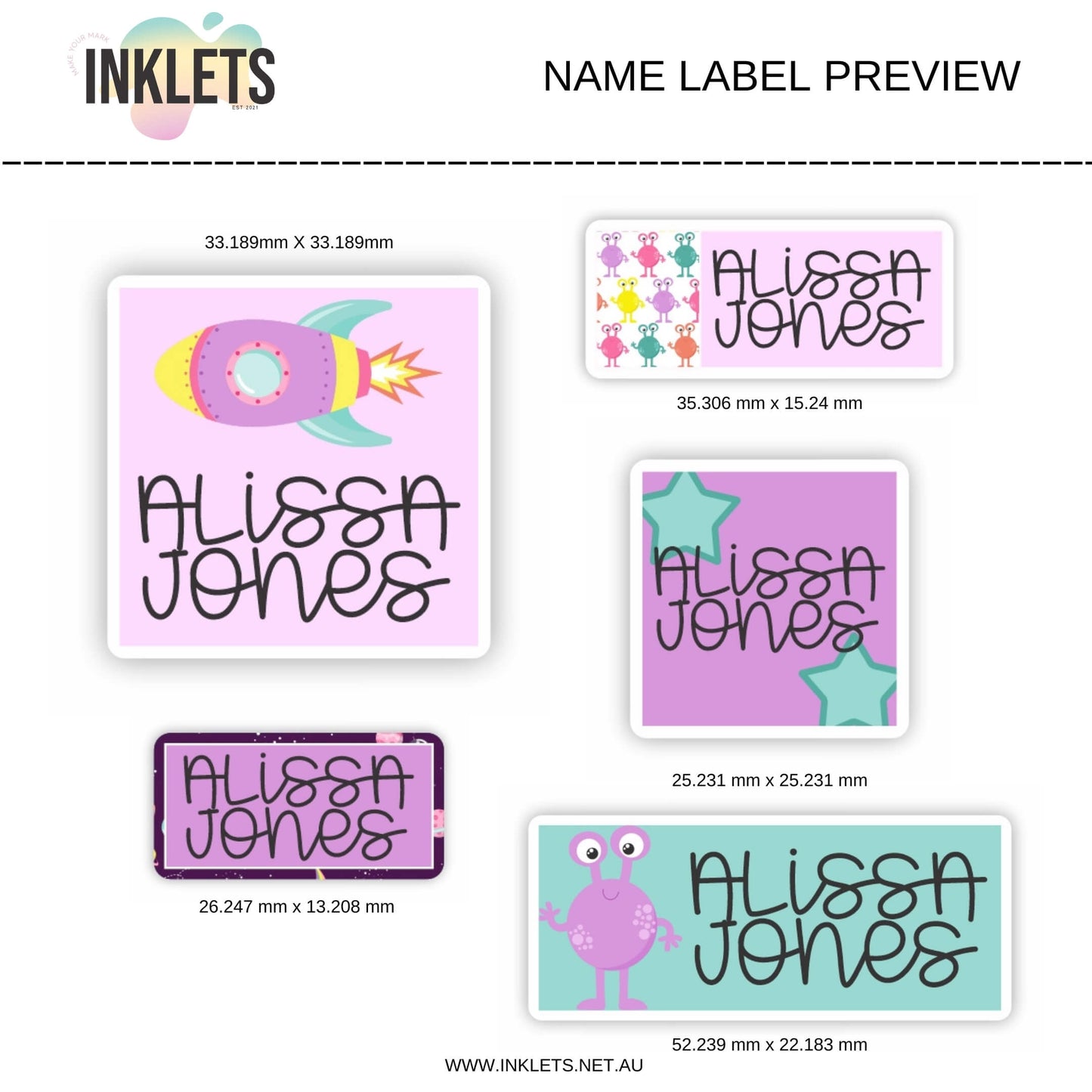 Space Blast Pink Name Label Sheet