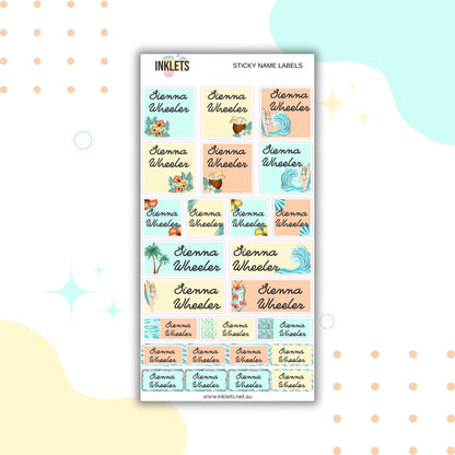 Surf Girl Name Label Sheet