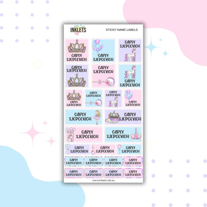 Unicorn Candy Name Label Sheet