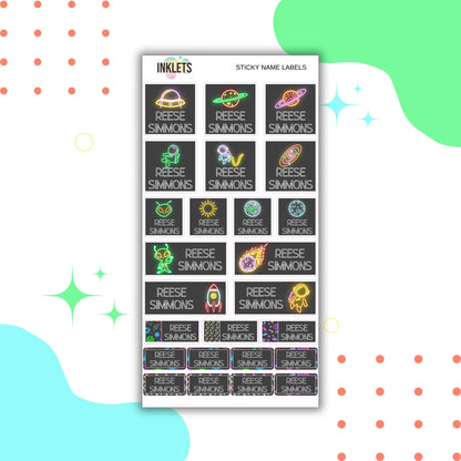 Neon Space Name Label Sheet